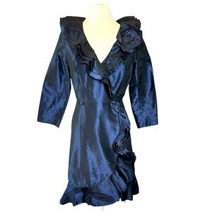 Rickie Freeman for Teri Jon Navy  Silk Ruffle Dress
